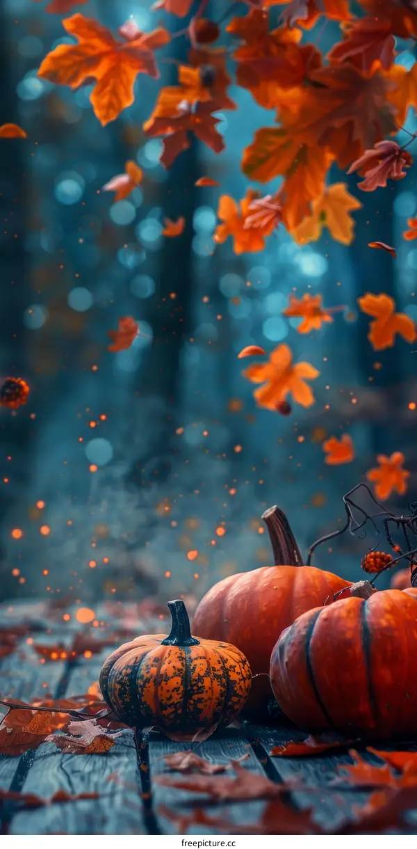 Autumn Harvest: Pumpkins and Colorful Leaves