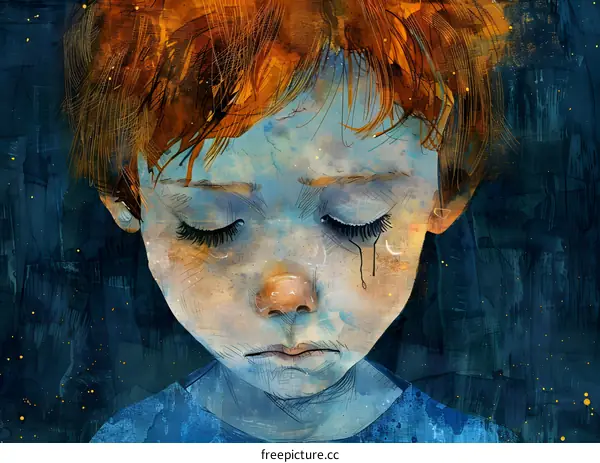 sad boy with blue face