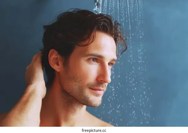 Man Washing His Hair in Shower