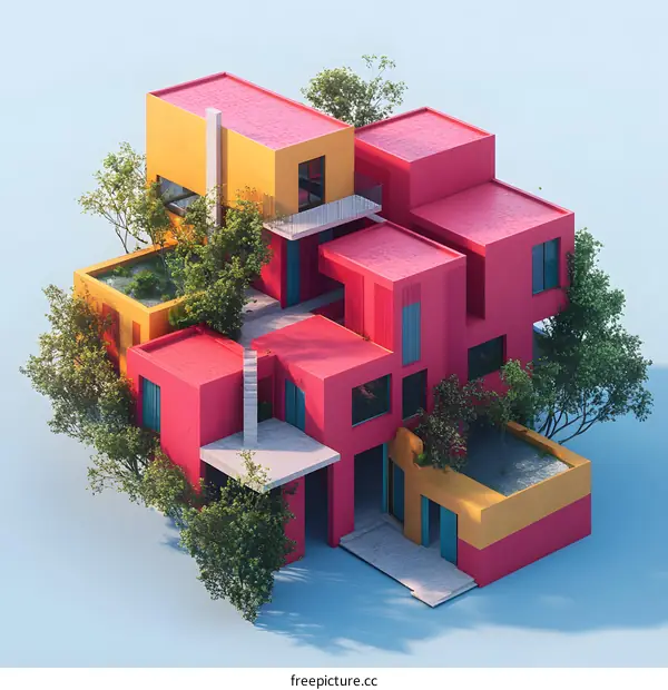 Modern Architecture Design With Colorful Buildings and Trees