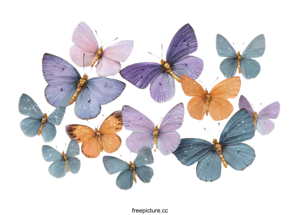 [Transparent Background PNG]Delicate Butterflies in Pastel Hues