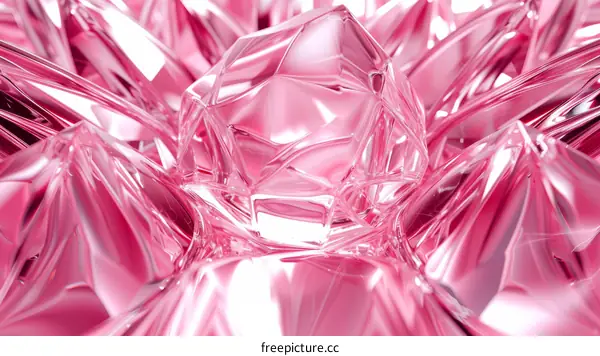 Pink crystal gem laying on reflective pink crystal surface