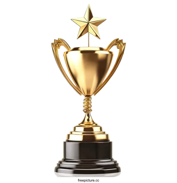 [Transparent Background PNG]Golden Trophy with Star Award Illustration