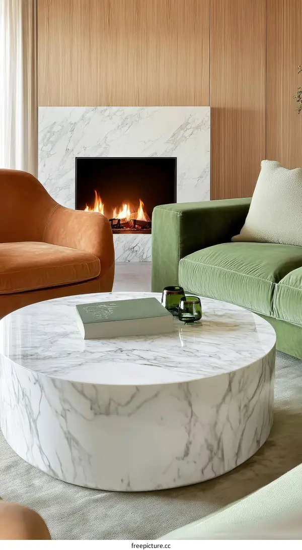 Modern Living Room with Marble Coffee Table