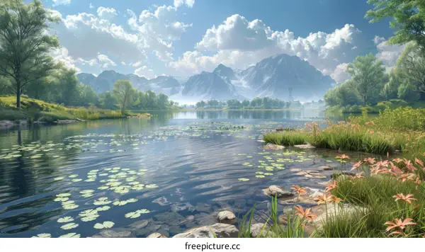 Serene Mountain Lake Landscape
