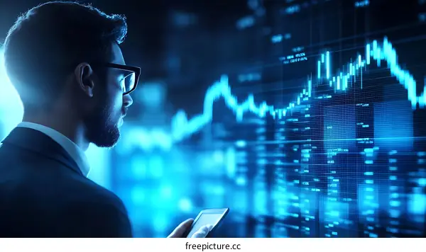 Businessman Analyzing Financial Data on Digital Display