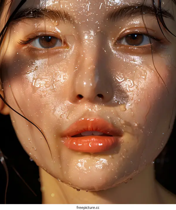 Woman with Wet Face and Sunlight
