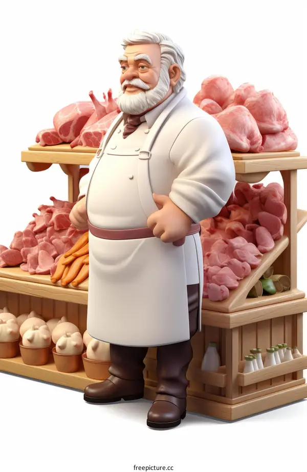 A Butcher Standing Behind a Counter Filled with Various Meats
