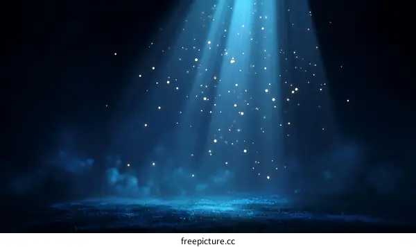 Mystical Blue Light Rays and Glittering Particles