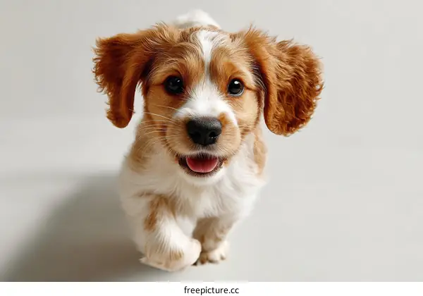 Adorable Puppy Portrait Against Light Gray Background