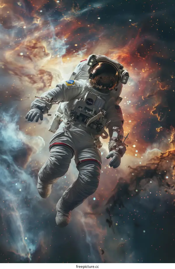 Astronaut in spacesuit floating in the vastness of space