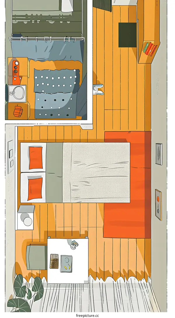 Top View Illustration of a Small Apartment with Bedroom and Living Room