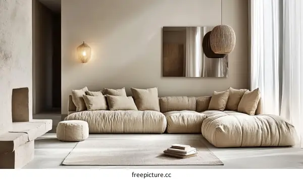 Modern Beige Sectional Sofa in a Minimalist Living Room
