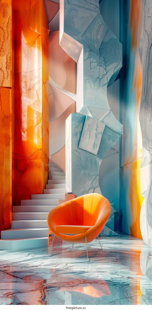 Abstract Interior Design with Orange and Blue Accents