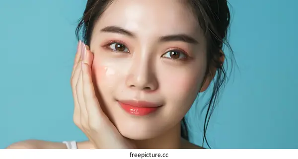 Beautiful Asian Woman with Perfect Skin and Makeup