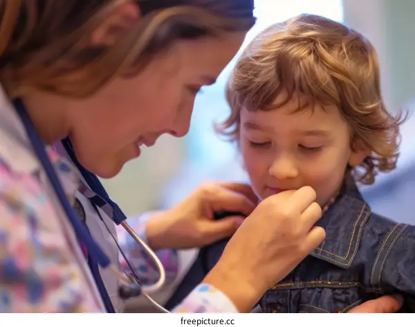Doctor examining a young boy