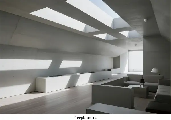 Minimalist White Ceiling with Skylights in Modern Interior Space