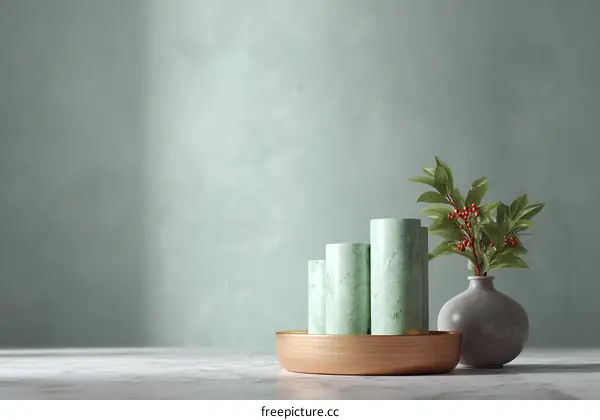Modern Minimalist Still Life with Green Cylinders and Vase