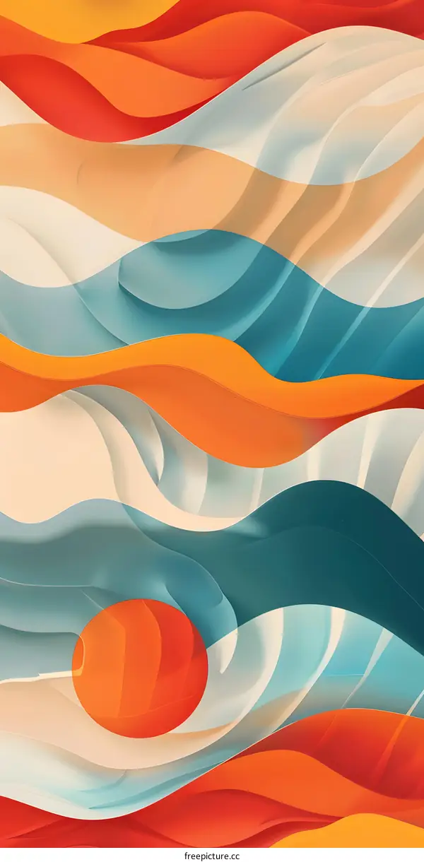 Abstract Wavy Background with Orange Sun
