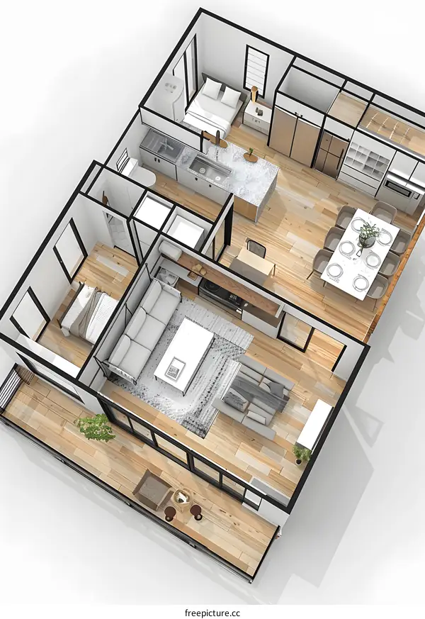 Modern Apartment Floor Plan Design with Balcony