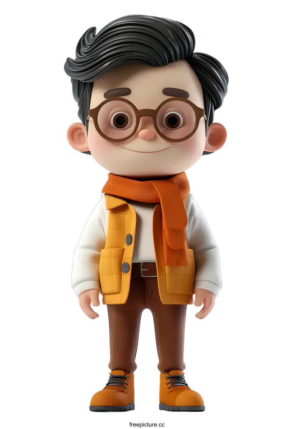 [Transparent Background PNG]Smiling Boy in Orange Vest and Scarf