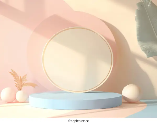 Pastel Geometric Display Stand with Floral Accents