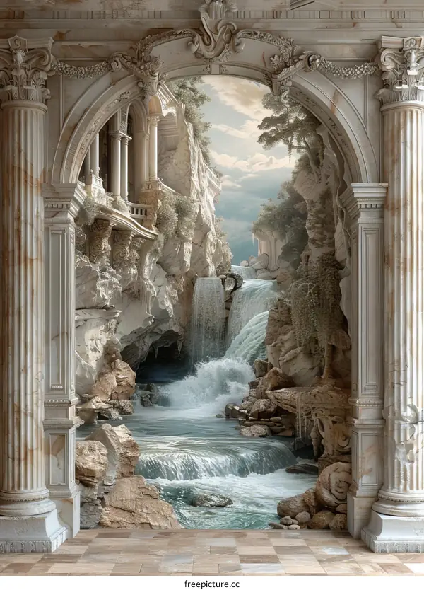 Majestic Waterfall in a Rocky Gorge