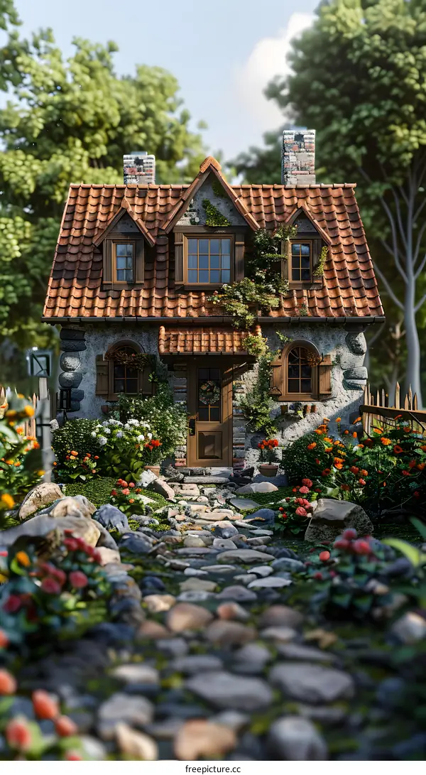 Small cottage house with garden