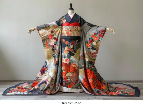 A woman wearing a traditional Japanese wedding kimono
