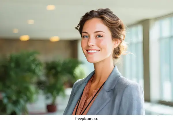 Smiling Business Woman Portrait in Lobby