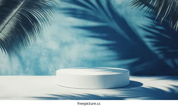 Modern Minimalist White Product Display Podium with Tropical Palm Shadow