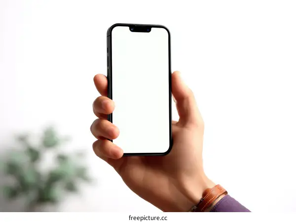 Smartphone Held in a Hand with Blank Screen