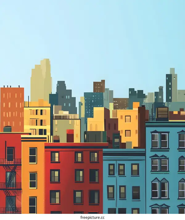 Cityscape Illustration with Colorful Buildings