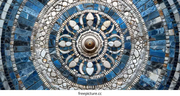 Blue and White Circular Mosaic Pattern