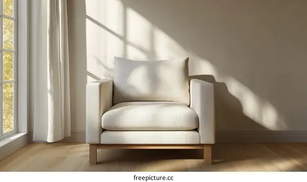 Modern Minimalist Living Room Scene with Light Cream Sofa