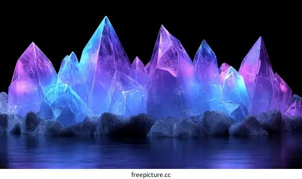 Glowing Crystal Mountain Range in Neon Colors
