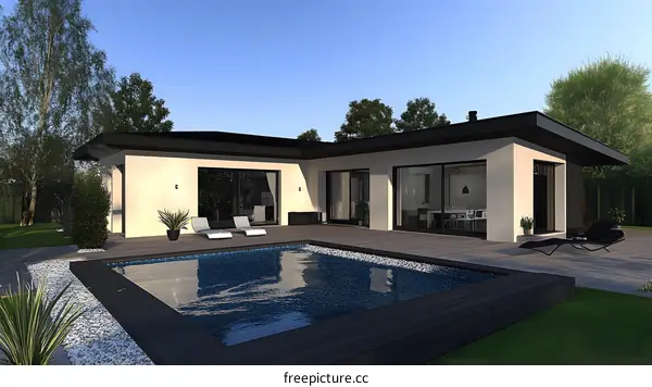 Modern House with Pool and Patio Design