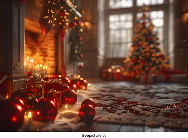 Christmas tree by the fireplace