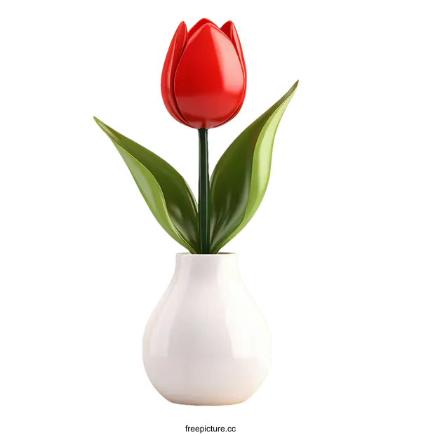 [Transparent Background PNG]3D Red Tulip in White Vase Illustration