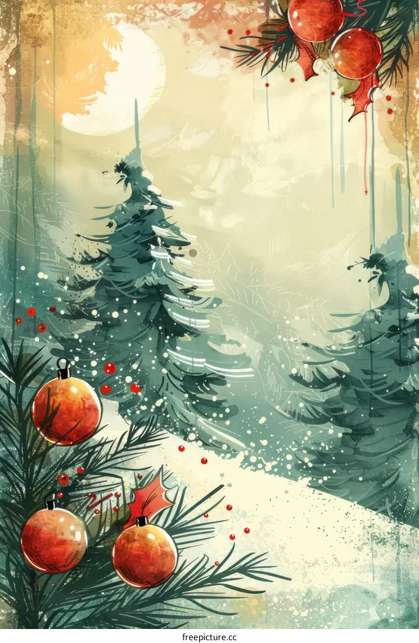 Christmas background with fir branches and red balls