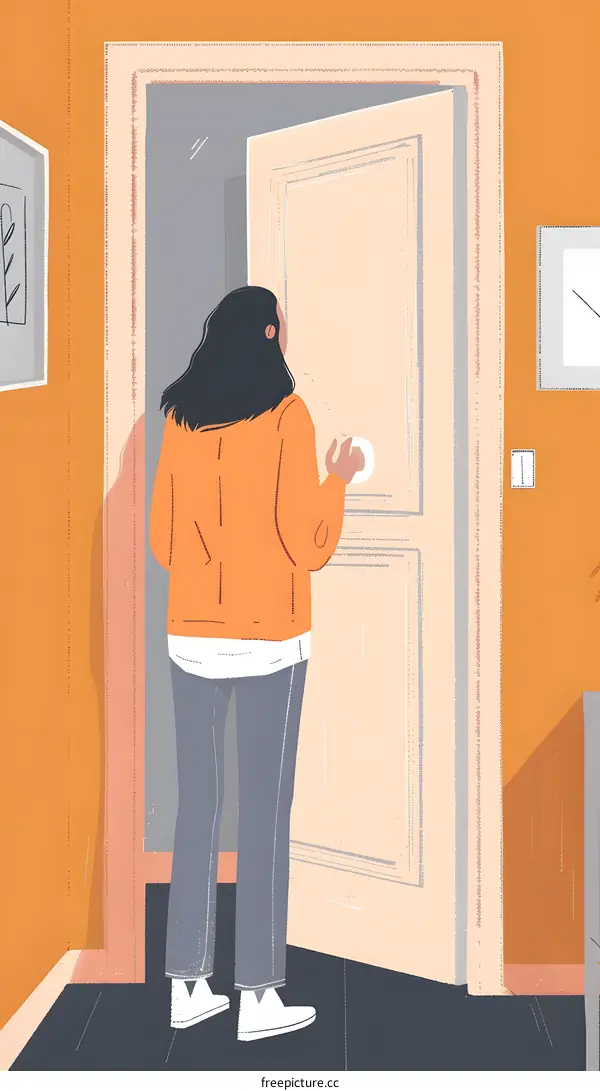 Woman Opening Door in A Home