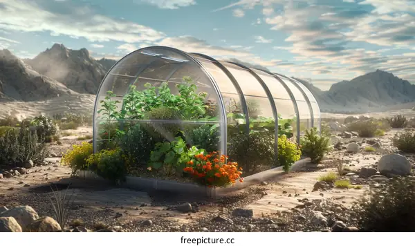 A greenhouse in the middle of the desert