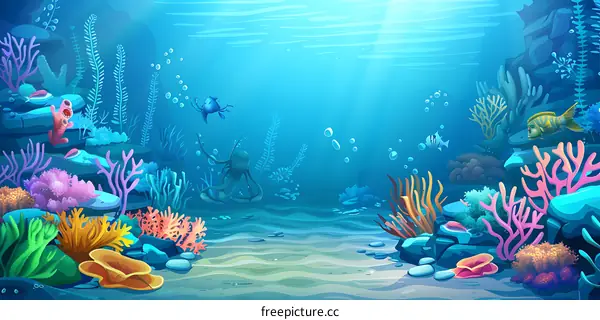 Underwater Scene with Colorful Coral Reefs and Fish