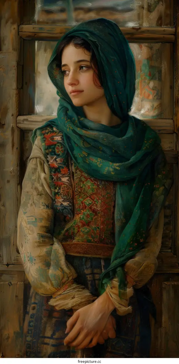 Portrait of a Young Woman in Traditional Clothing