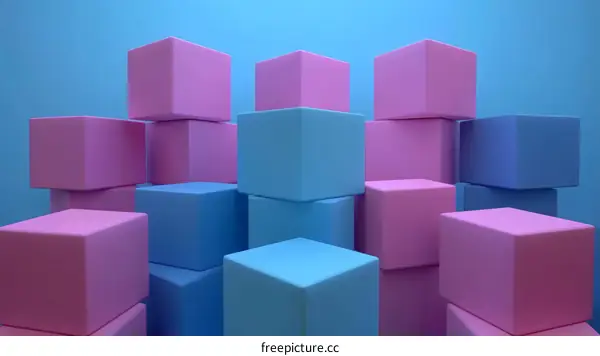Abstract Geometric Composition of Pink and Blue Cubes