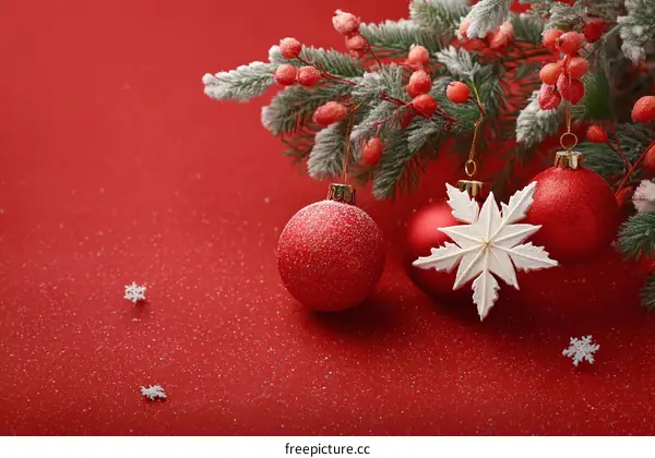 Christmas Decoration on Red Background