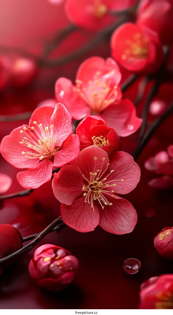 Close-up View of Vibrant Red Blossoms