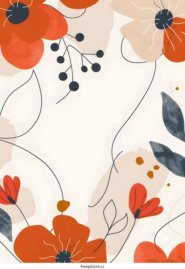 Abstract Floral Background with Red Flowers