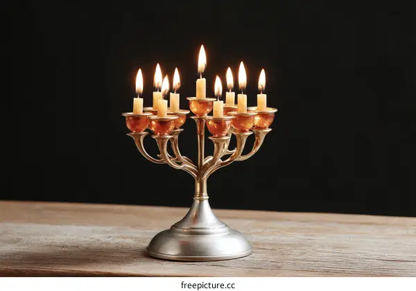 Hanukkah Menorah with Burning Candles