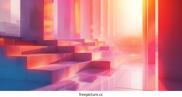 Abstract Pink and Blue Geometric Staircase Illustration